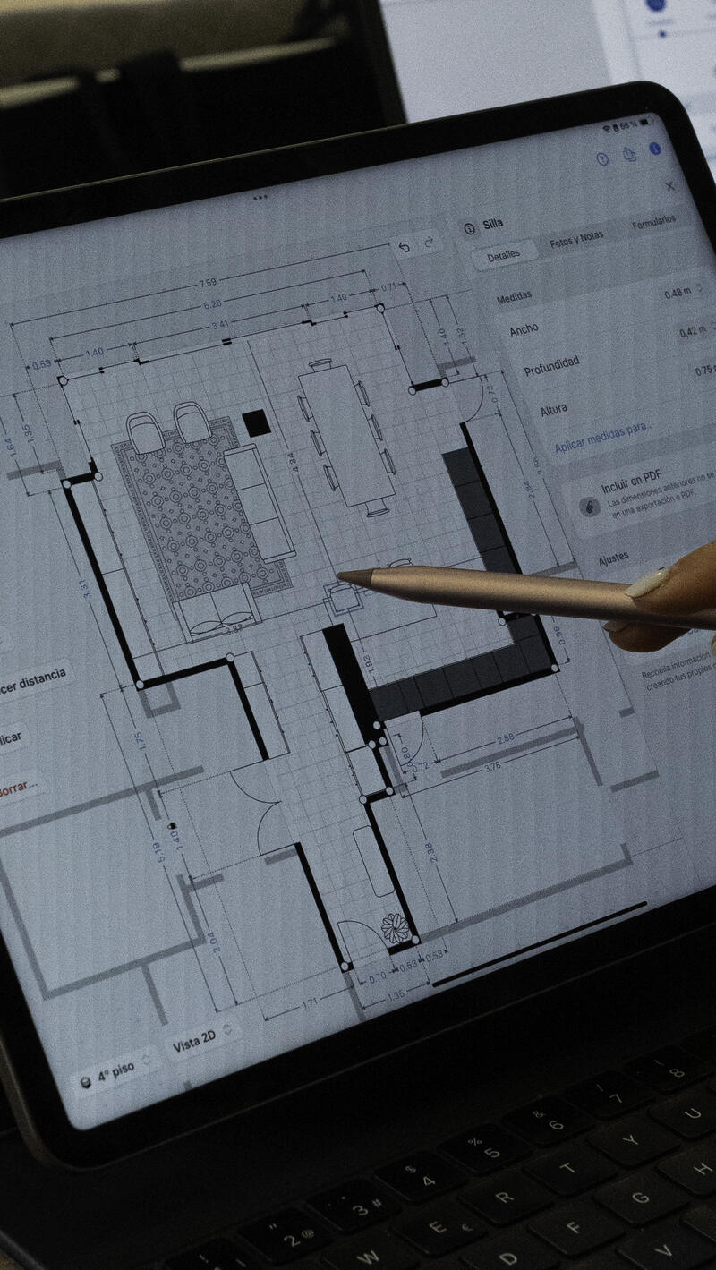 Plano de planta en una tableta
